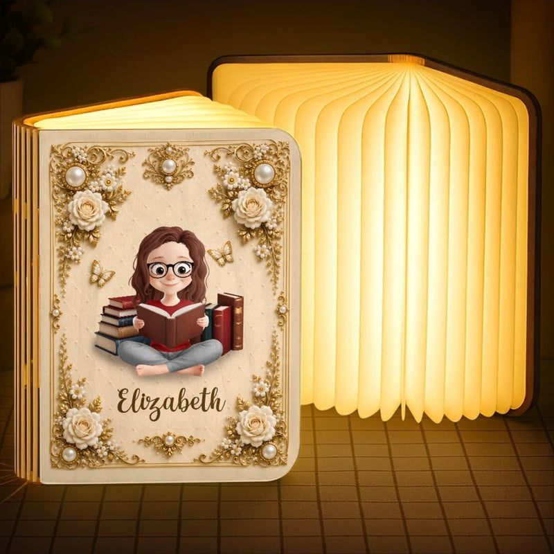 Custom Foldable LED Magic Book Lamp - Personalized Bookish Gifts For Book Lovers, Bookworms, Readers - Born To Read
