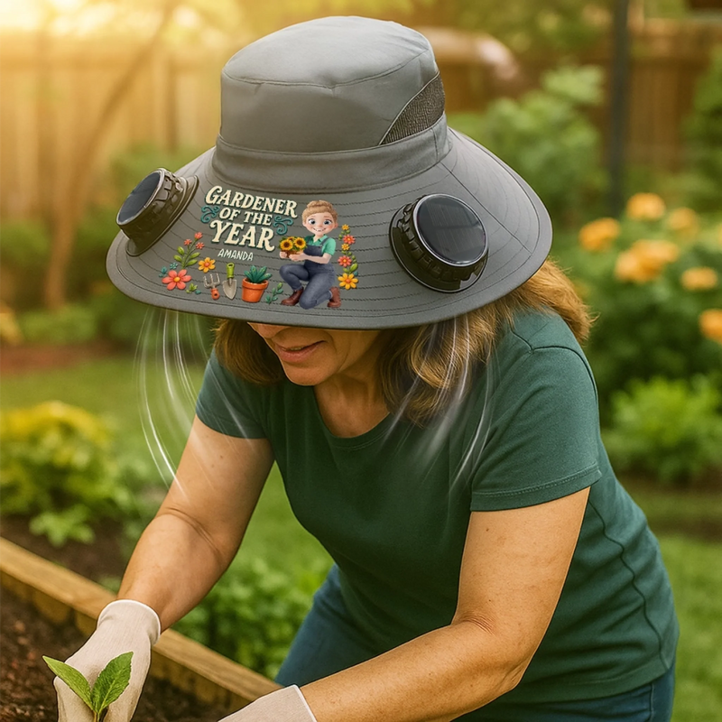 Custom Hat With Fans Solar Power - Personalized Birthday Garden Gifts For Gardeners - Best Gardener On Earth