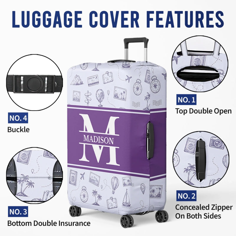 Custom Luggage Cover - Personalized Summer Vacation And Travel Gifts For Women, Men - Adventure Starts Here