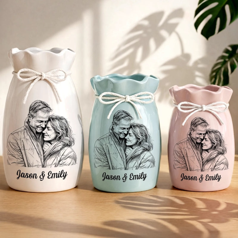 Custom Photo Flower Vase With Ribbon - Personalized  Anniversary Wedding Gifts For Husband And Wife, Him And Her - Forever Looks Like This