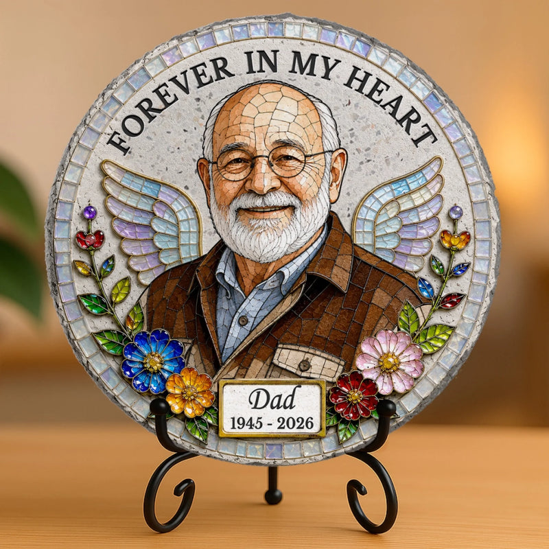 Custom Photo Round Shaped Stone With Stand - Personalized Memorial Sympathy Gifts For Loss Of Mom, Dad - Forever In Loving Memory