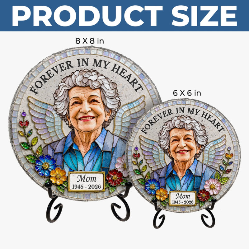 Custom Photo Round Shaped Stone With Stand - Personalized Memorial Sympathy Gifts For Loss Of Mom, Dad - Forever In Loving Memory
