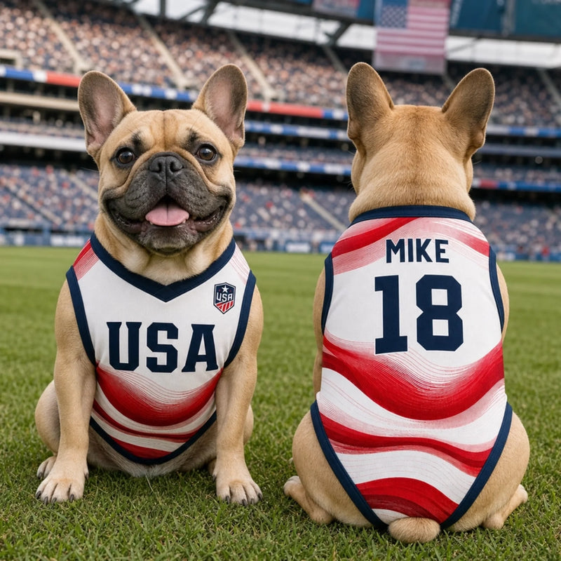 Custom USA World Football Pet Jersey - Personalized Birthday Gifts For Football Dog Cat Lovers, Dog Dad And Mom, Cat Owners - Furry Patriot On The Field