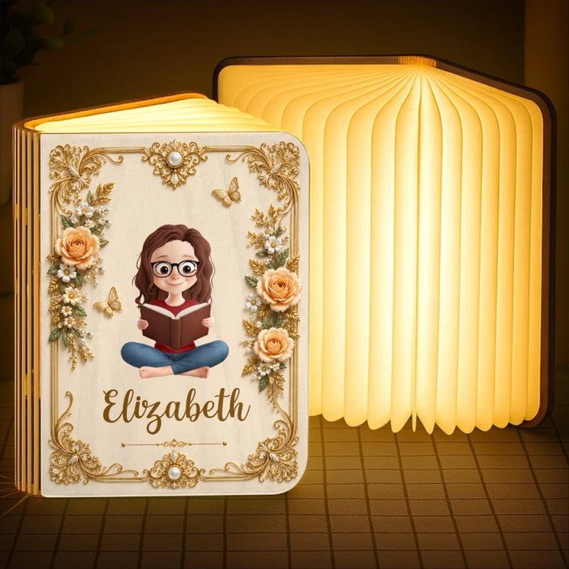 Custom Foldable LED Magic Book Lamp - Personalized Bookish Gifts For Book Lovers, Bookworms, Readers - Forever Lost In Stories