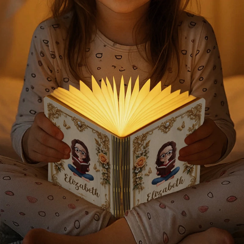 Custom Foldable LED Magic Book Lamp - Personalized Bookish Gifts For Book Lovers, Bookworms, Readers - Forever Lost In Stories