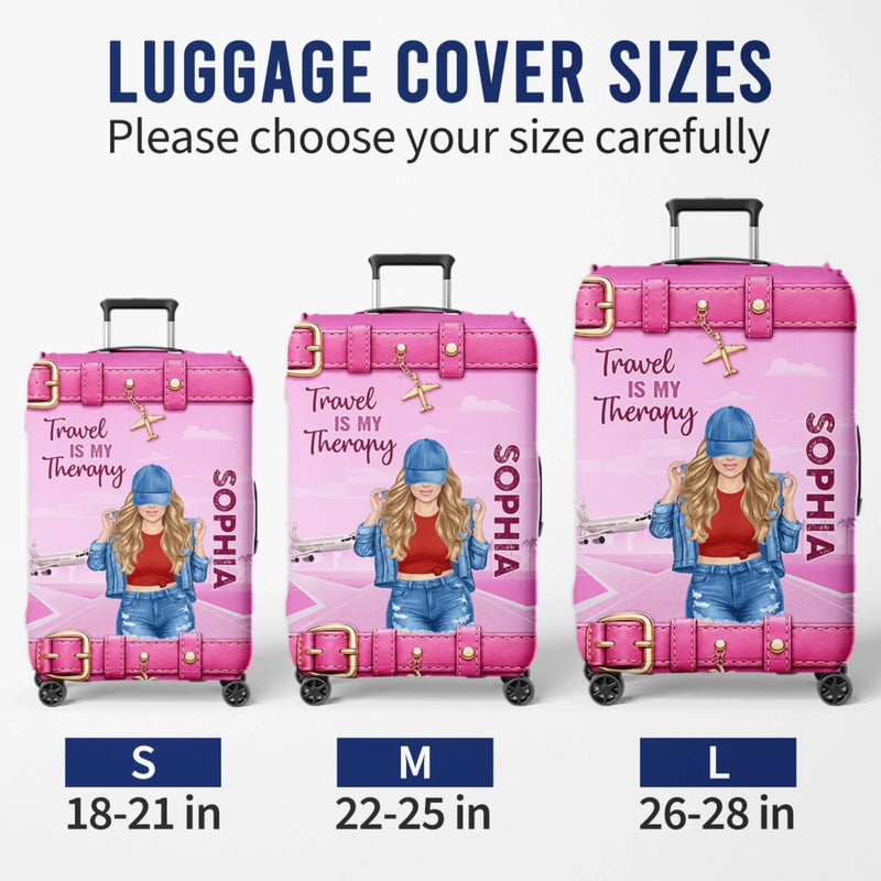 Custom Luggage Cover - Personalized Summer Vacation And Travel Gifts For Women, Besties, Sisters, BFF - Travel Is My Therapy
