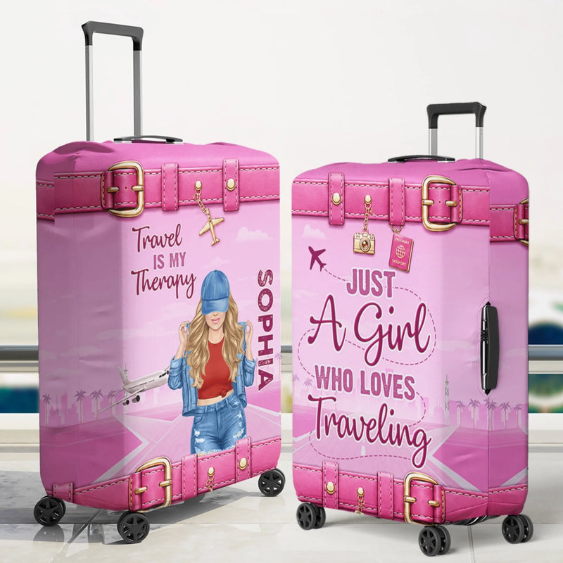 Custom Luggage Cover - Personalized Summer Vacation And Travel Gifts For Women, Besties, Sisters, BFF - Travel Is My Therapy