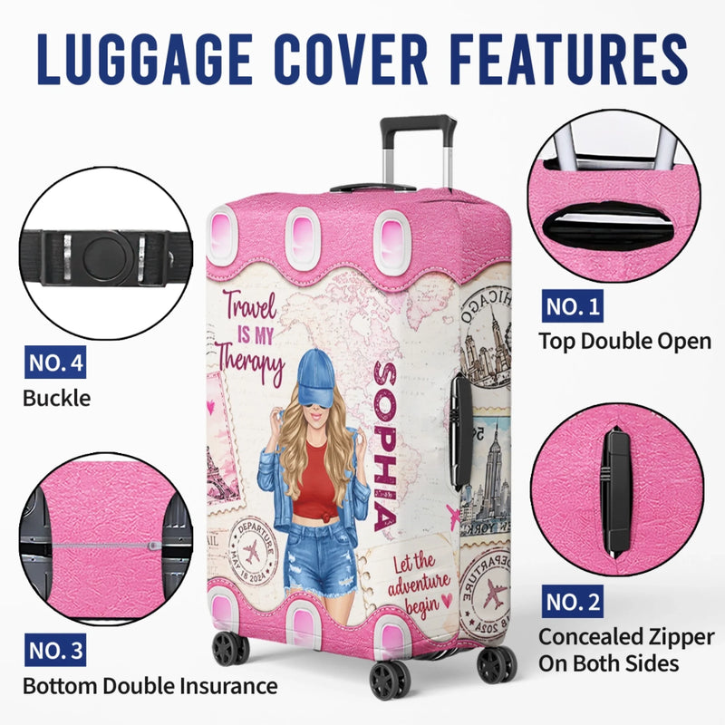 Custom Luggage Cover - Personalized Summer Vacation And Travel Gifts For Women, Besties, Sisters, BFF - Adventure Awaits