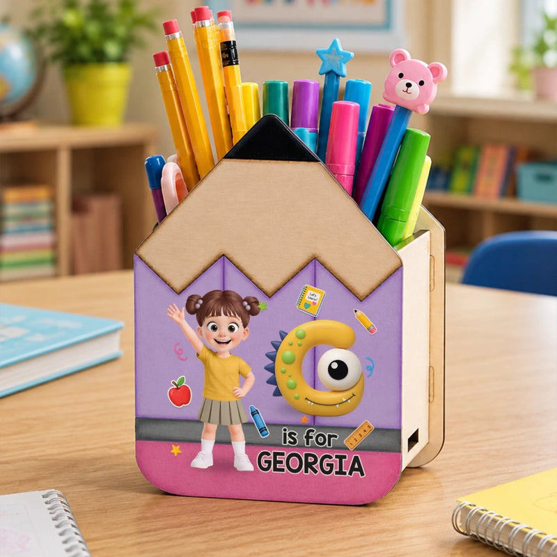 Custom Kids Wooden Pencil Pen Holder - Personalized Back To School Gifts For Kids - Ready To Shine