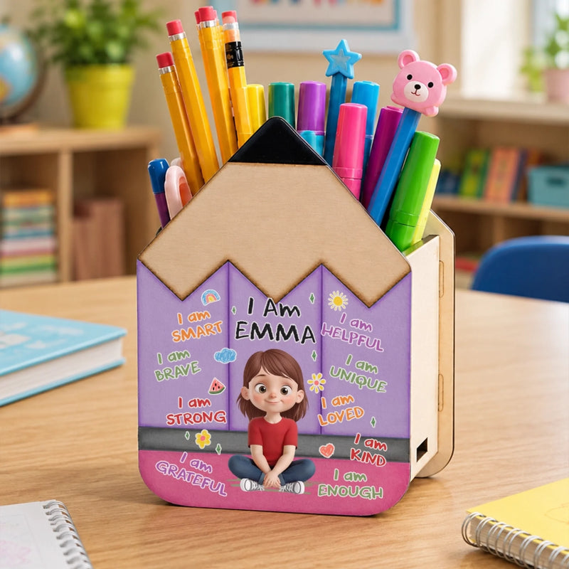 Custom Kids Wooden Pencil Pen Holder - Personalized Back To School Gifts For Kids - Learning Starts Today