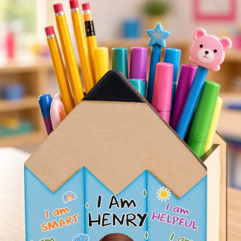 Custom Kids Wooden Pencil Pen Holder - Personalized Back To School Gifts For Kids - Learning Starts Today