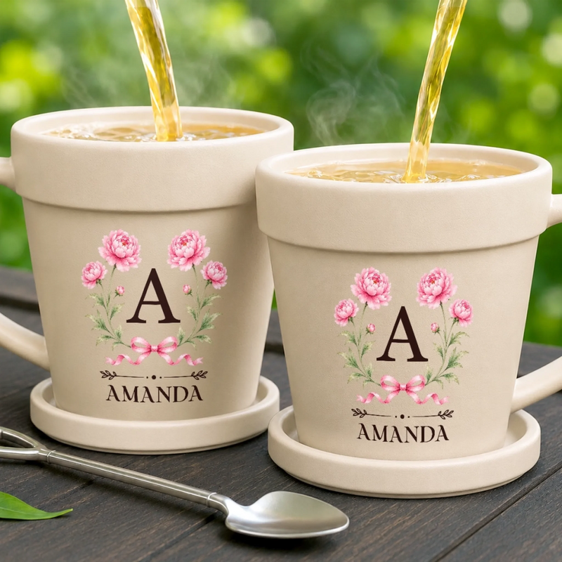 Custom Plant Pot Ceramic Mug - Personalized Birthday Garden Gifts For Gardeners, Women, Besties, Sisters, BFF - Earthy Girl Aesthetic