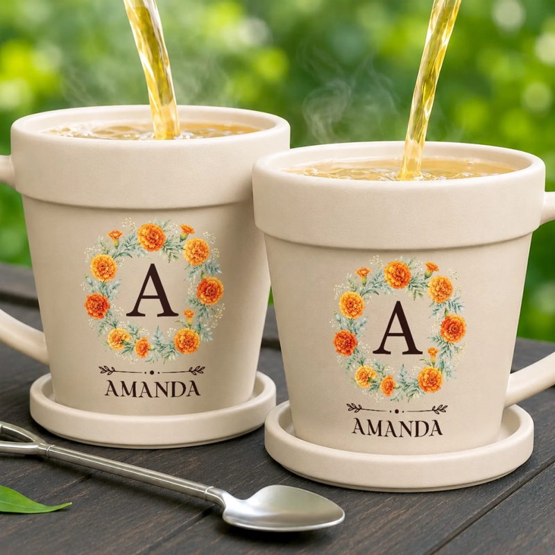 Custom Plant Pot Ceramic Mug - Personalized Birthday Garden Gifts For Gardeners, Women, Besties, Sisters, BFF - Shhh, My Flowers Are Sleeping