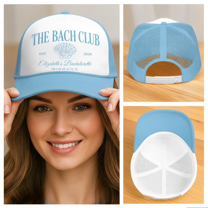 Custom Foam Trucker Hat - Personalized Summer Vacation And Travel Gifts For Best Friends, Family - Bach Club Crew