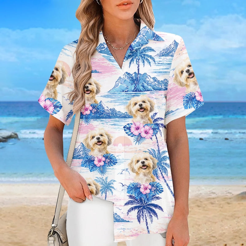 Custom Photo Unisex Tropical Hawaiian Aloha Shirt - Personalized Summer Vacation And Travel Gifts For Dog Cat Lovers, Dog Dad And Mom, Cat Owners - Beach Paws Forever