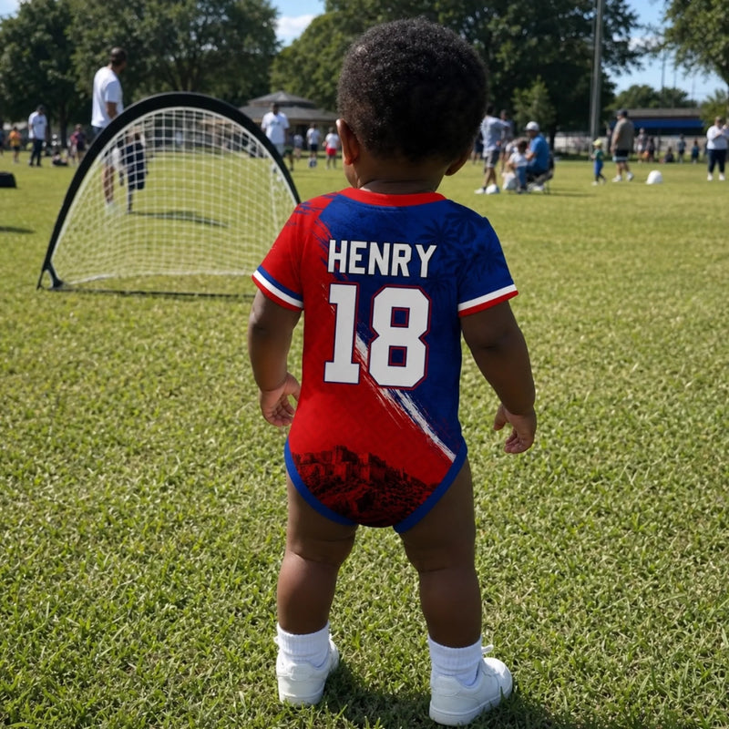 Custom Haiti World Football Baby Jersey Bodysuit
 - Personalized Baby Shower, Gender Reveal Gifts For New Moms, New Dads, Football Lovers - Haiti’s Littlest Football Star Is Here