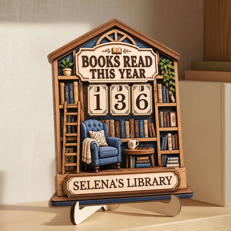 Custom Wooden Tracker Sign - Personalized Bookish Gifts For Book Lovers, Bookworms, Readers - Read More Smile More