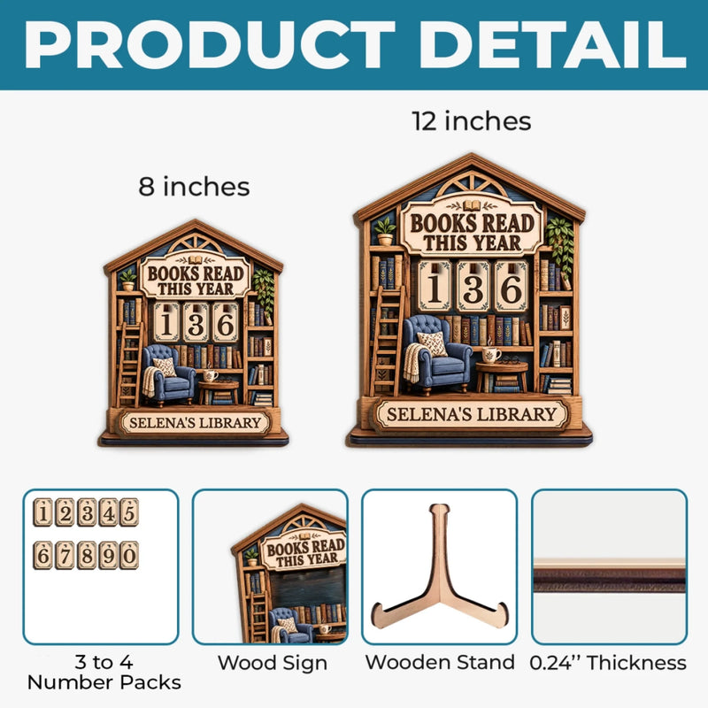 Custom Wooden Tracker Sign - Personalized Bookish Gifts For Book Lovers, Bookworms, Readers - Read More Smile More