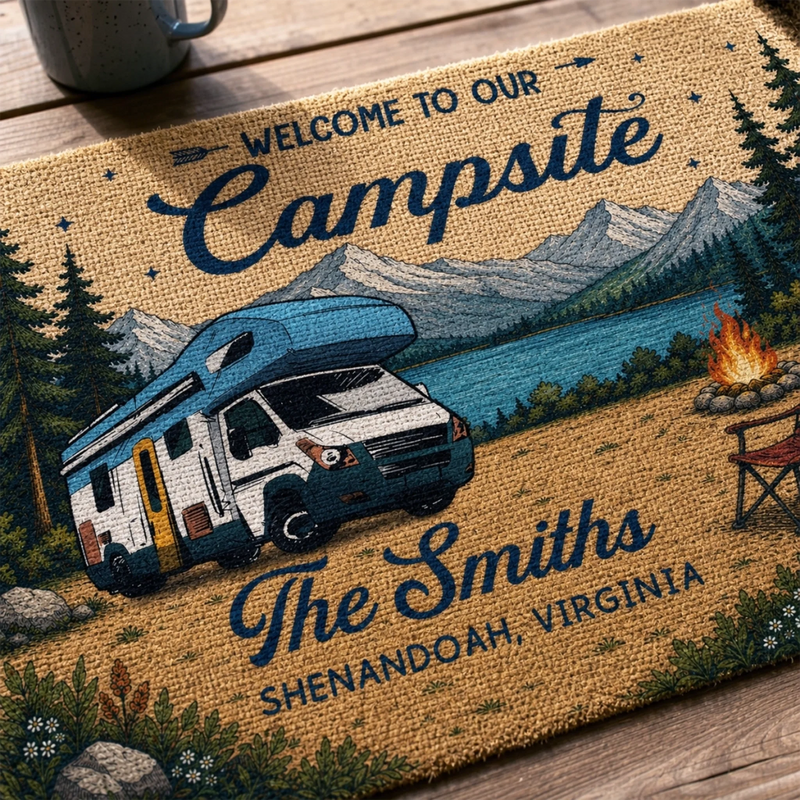 Custom Home Decor Decorative Mat - Personalized Summer Vacation And Travel Camping Gifts For Campers, Mom, Dad, Brother, Sister, Kids - Campfire And Chill