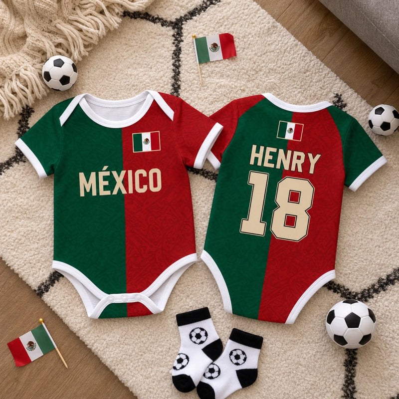 Custom Mexico World Football Baby Jersey Bodysuit - Personalized Baby Shower, Gender Reveal Gifts For New Moms, New Dads, Football Lovers - Future Champion