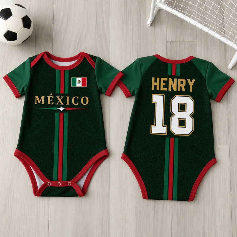 Custom Mexico World Football Baby Jersey Bodysuit - Personalized Baby Shower, Gender Reveal Gifts For New Moms, New Dads, Football Lovers - Little Football Star