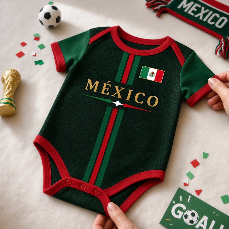 Custom Mexico World Football Baby Jersey Bodysuit - Personalized Baby Shower, Gender Reveal Gifts For New Moms, New Dads, Football Lovers - Little Football Star