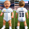 Custom Argentina World Football Baby Jersey Bodysuit - Personalized Baby Shower, Gender Reveal Gifts For New Moms, New Dads, Football Lovers - Little Football Hero