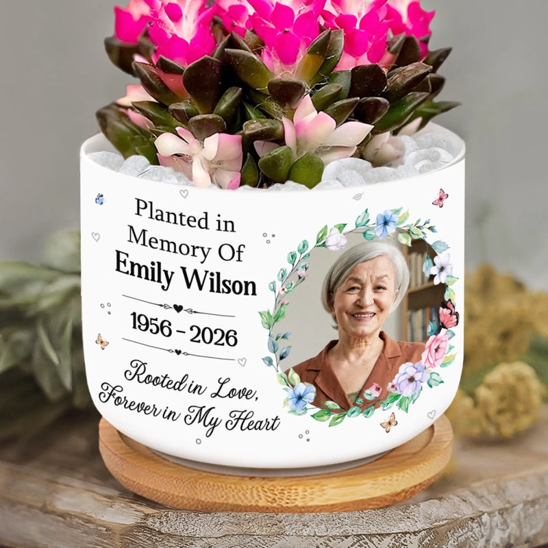 Custom Photo Home Decor Ceramic Plant Pot -  Personalized Memorial Sympathy Gifts For Loss of Mom, Dad - Forever Loved Never Forgotten