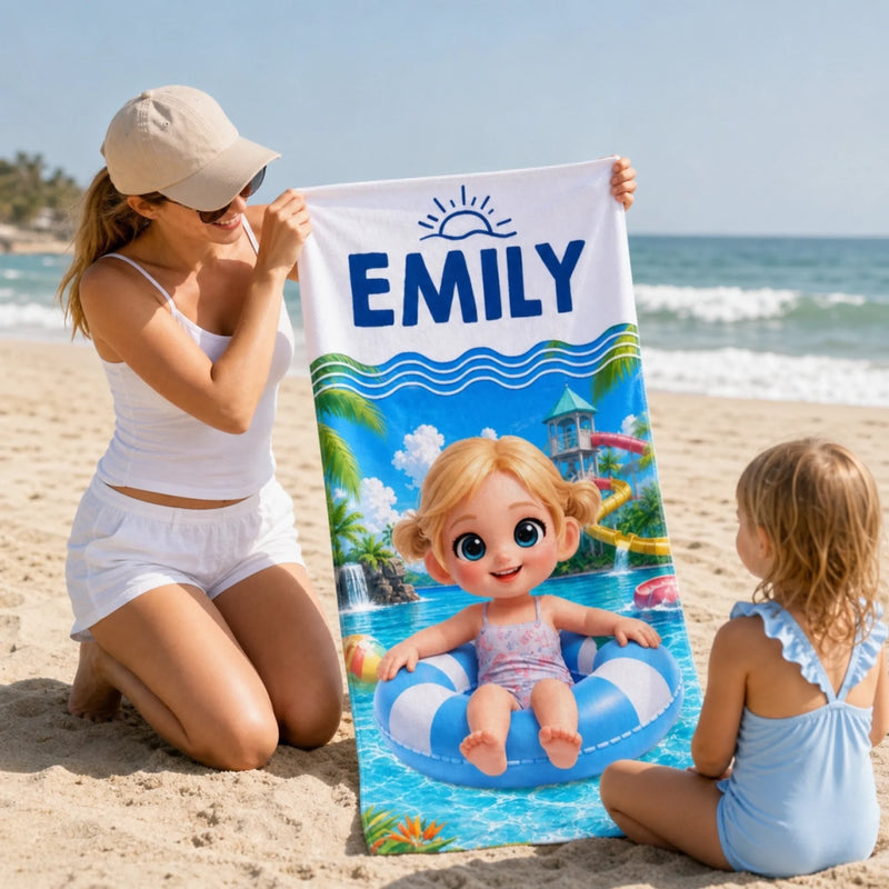 Custom Photo Beach Towel - Personalized Summer Vacation And Travel Gifts For Family, Kids - Sandy Toes Happy Days