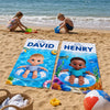 Custom Photo Beach Towel - Personalized Summer Vacation And Travel Gifts For Family, Kids - Sandy Toes Happy Days