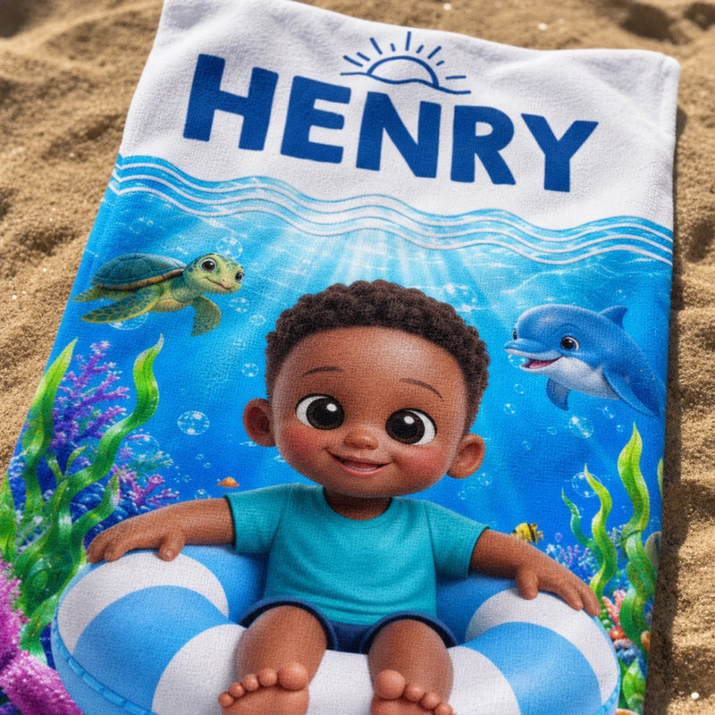 Custom Photo Beach Towel - Personalized Summer Vacation And Travel Gifts For Family, Kids - Sandy Toes Happy Days
