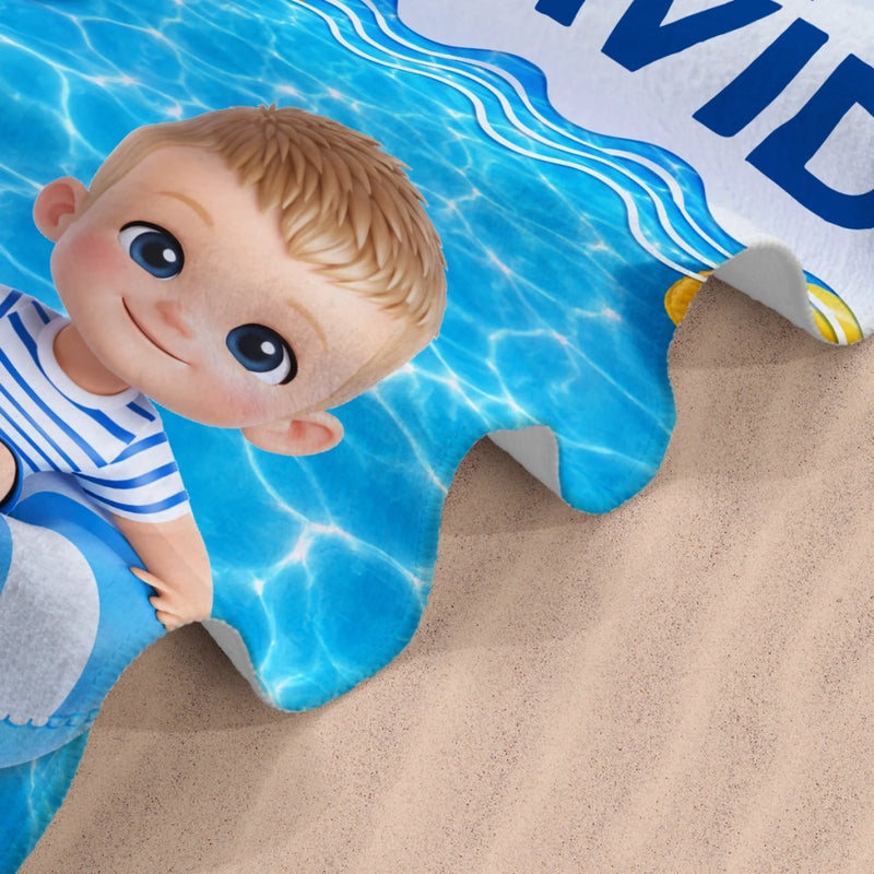 Custom Photo Beach Towel - Personalized Summer Vacation And Travel Gifts For Family, Kids - Sandy Toes Happy Days