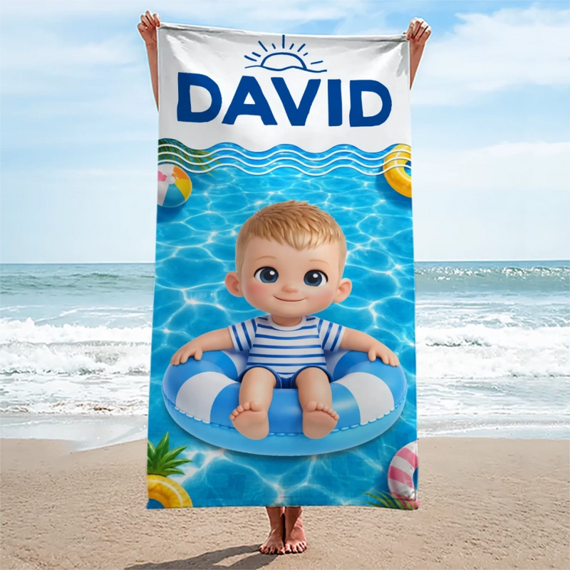 Custom Photo Beach Towel - Personalized Summer Vacation And Travel Gifts For Family, Kids - Sandy Toes Happy Days