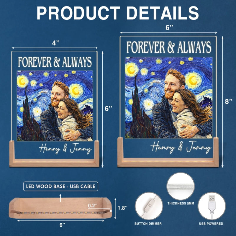 Custom Photo Shaped 3D LED Walnut Night Light - Personalized Anniversary Wedding Gifts For Husband And Wife, Him And Her - Forever To Go