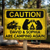 Custom Home Decor Metal Sign - Personalized Birthday Camping Gifts For Campers - Caution Happy Camper Ahead
