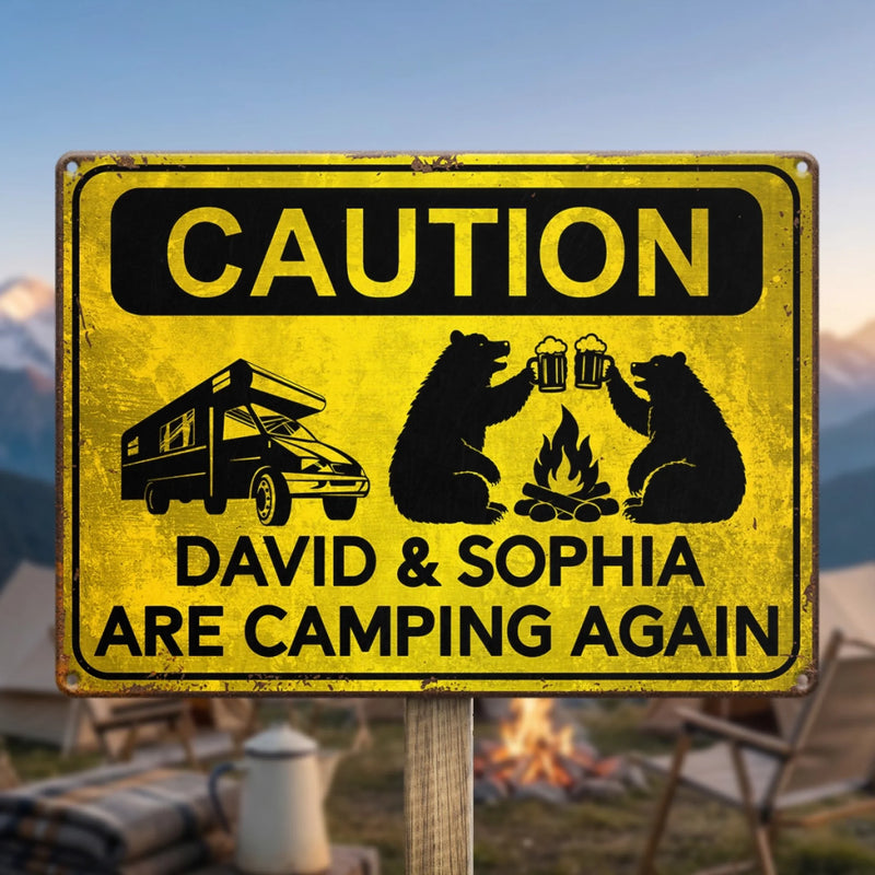 Custom Home Decor Metal Sign - Personalized Birthday Camping Gifts For Campers - Caution Happy Camper Ahead