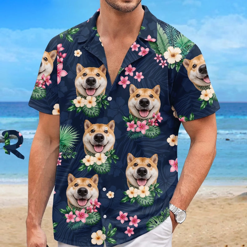 Custom Photo Unisex Tropical Hawaiian Aloha Shirt - Personalized Summer Vacation And Travel Gifts For Dog Cat Lovers, Dog Dad And Mom, Cat Owners - Salty Paws Happy Days
