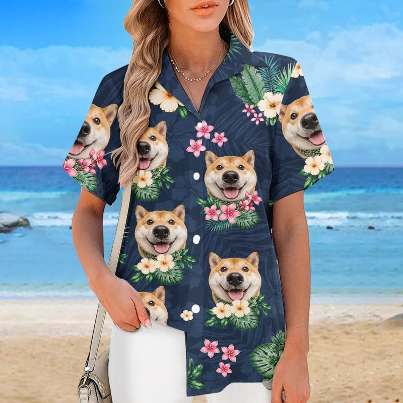 Custom Photo Unisex Tropical Hawaiian Aloha Shirt - Personalized Summer Vacation And Travel Gifts For Dog Cat Lovers, Dog Dad And Mom, Cat Owners - Salty Paws Happy Days