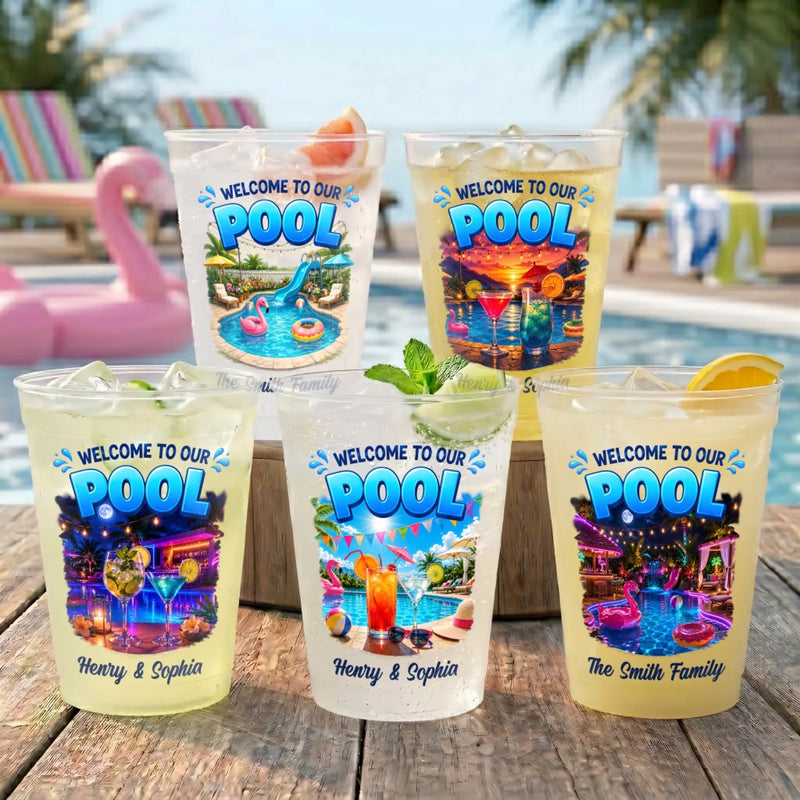 Custom Party Cups - Personalized Summer Vacation And Travel, Poolside Gifts For Best Friends, Family - Drunk On Poolside Summer Energy