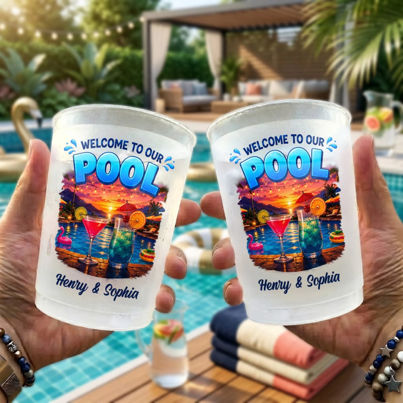 Custom Party Cups - Personalized Summer Vacation And Travel, Poolside Gifts For Best Friends, Family - Drunk On Poolside Summer Energy