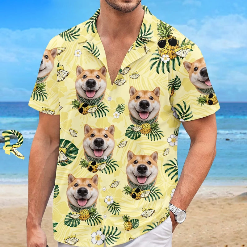 Custom Photo Unisex Tropical Hawaiian Aloha Shirt - Personalized Summer Vacation And Travel Gifts For Dog Cat Lovers, Dog Dad And Mom, Cat Owners - Beach Bum With Paws