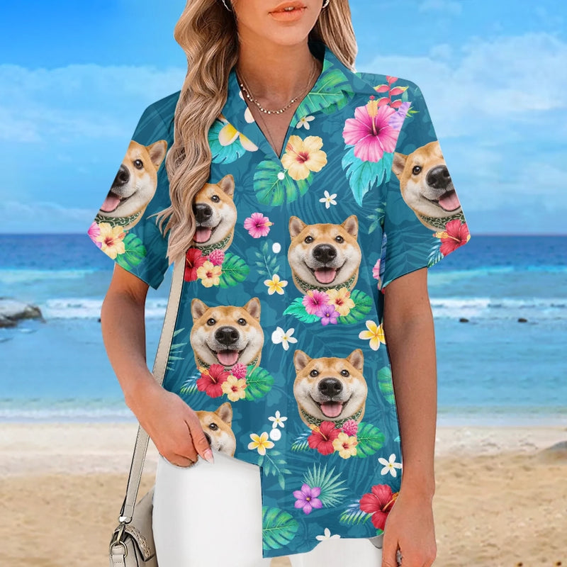 Custom Photo Unisex Tropical Hawaiian Aloha Shirt - Personalized Summer Vacation And Travel Gifts For Dog Cat Lovers, Dog Dad And Mom, Cat Owners - Sun Sand And Paws