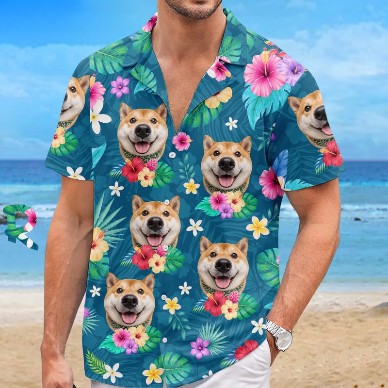 Custom Photo Unisex Tropical Hawaiian Aloha Shirt - Personalized Summer Vacation And Travel Gifts For Dog Cat Lovers, Dog Dad And Mom, Cat Owners - Sun Sand And Paws