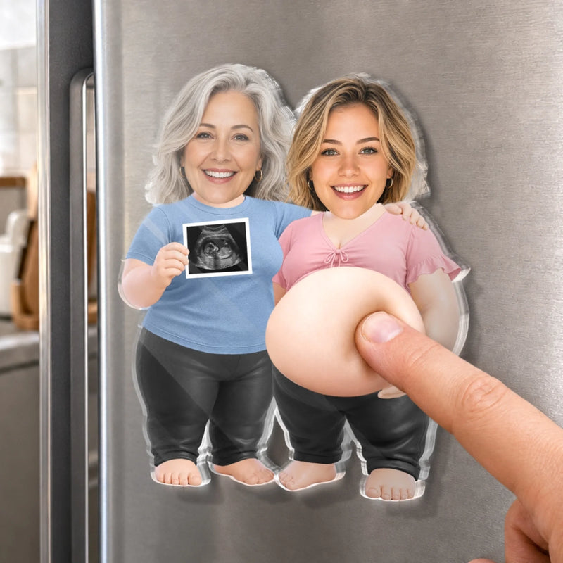 Custom Photo Squishy Acrylic Fridge Magnet - Personalized Baby Shower, Gender Reveal Gifts For New Moms, New Parents - Sweet Ultrasound, Squishy Tummy