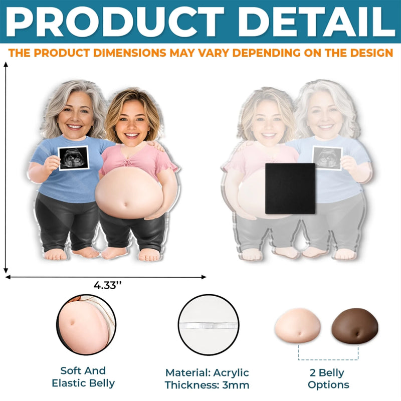 Custom Photo Squishy Acrylic Fridge Magnet - Personalized Baby Shower, Gender Reveal Gifts For New Moms, New Parents - Sweet Ultrasound, Squishy Tummy