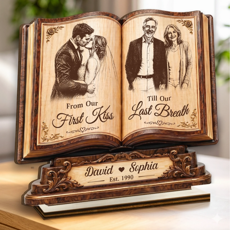 Custom Photo 2-Layered Wooden Plaque - Personalized Anniversary Wedding Gifts For Husband And Wife, Him And Her - Forever Starts With Us