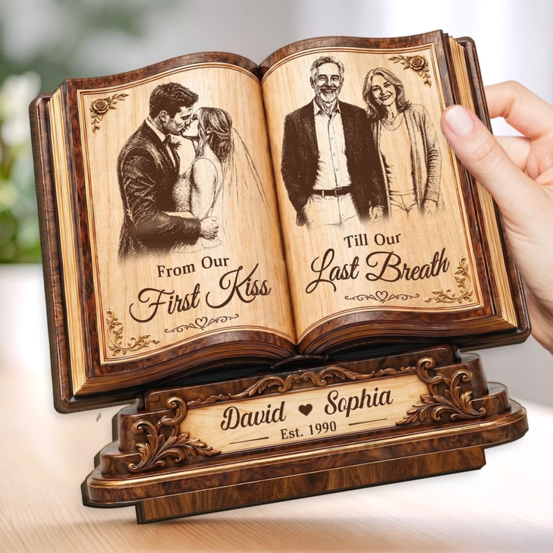 Custom Photo 2-Layered Wooden Plaque - Personalized Anniversary Wedding Gifts For Husband And Wife, Him And Her - Forever Starts With Us