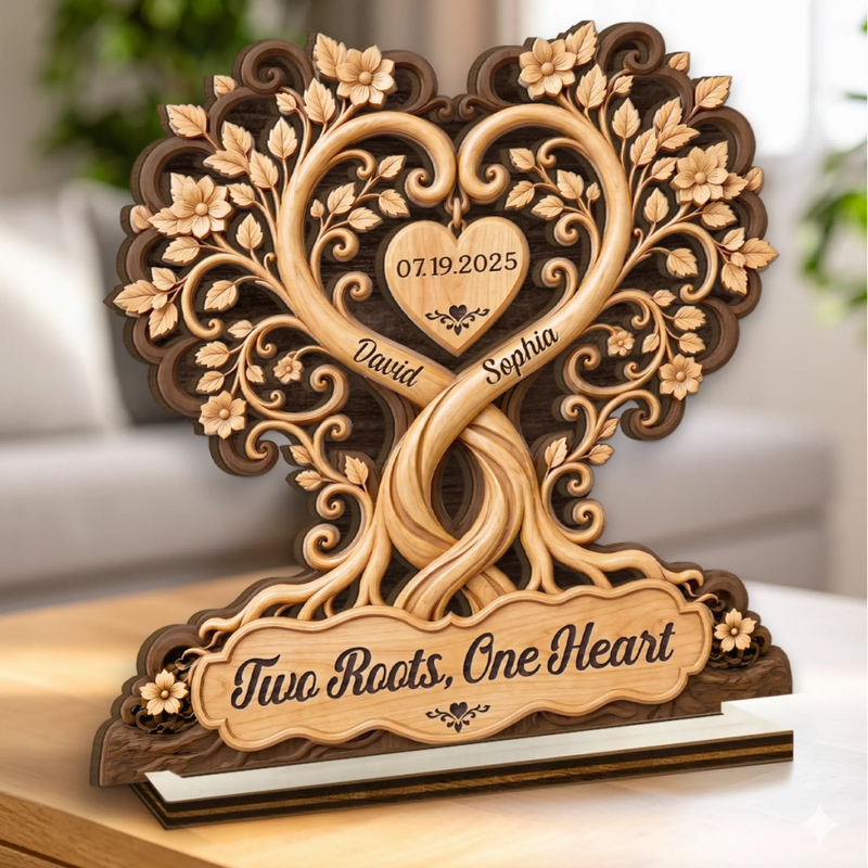 Custom 2-Layered Wooden Plaque - Personalized Anniversary Wedding Gifts For Husband And Wife, Him And Her - Growing Together, Rooted In Love