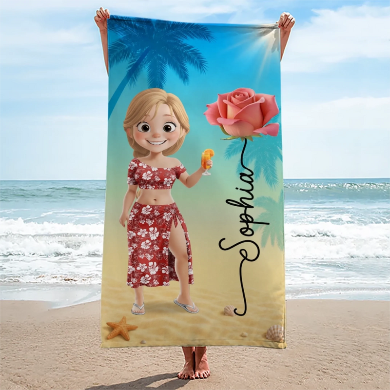 Custom Beach Towel - Personalized Summer Vacation And Travel Gifts For Women, Besties, Sisters, BFF - Slay, Swim, Repeat