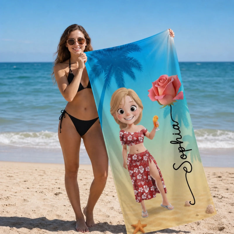 Custom Beach Towel - Personalized Summer Vacation And Travel Gifts For Women, Besties, Sisters, BFF - Slay, Swim, Repeat